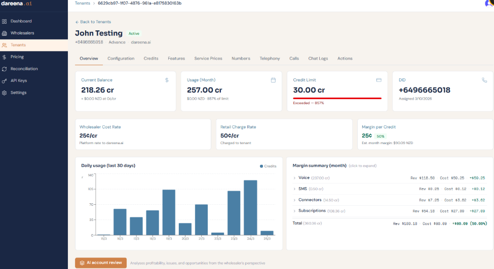 Wholesaler tenant management