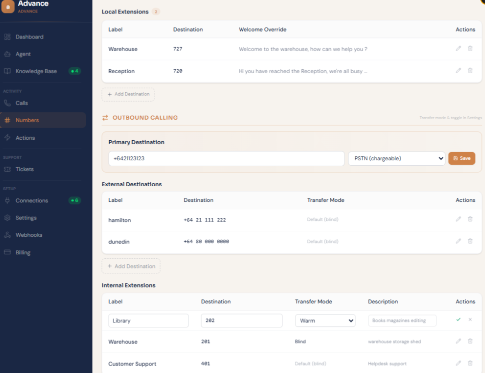 Numbers configuration